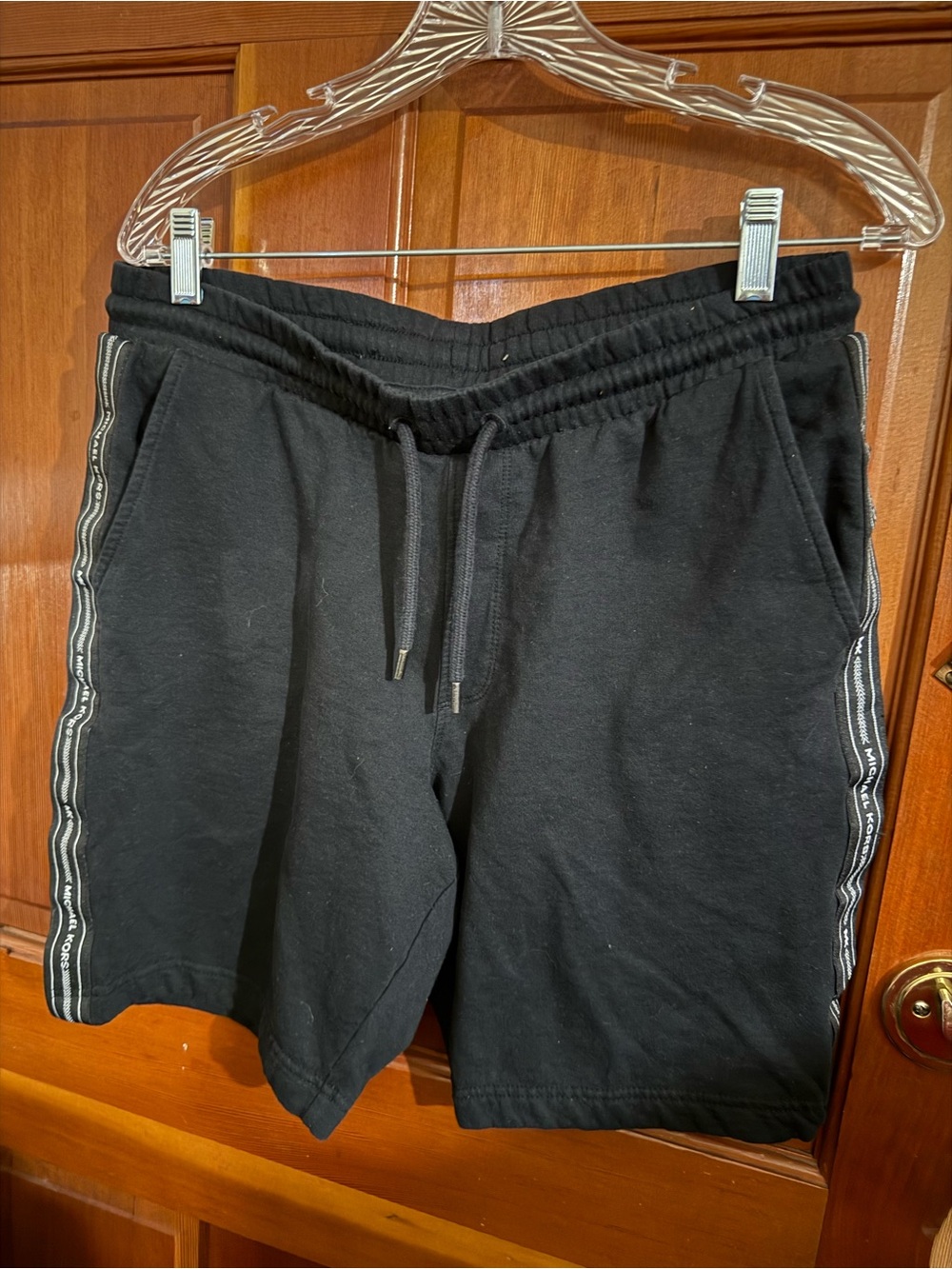 Michael Kors Black Athletic Drawstring Shorts with Side Tape
